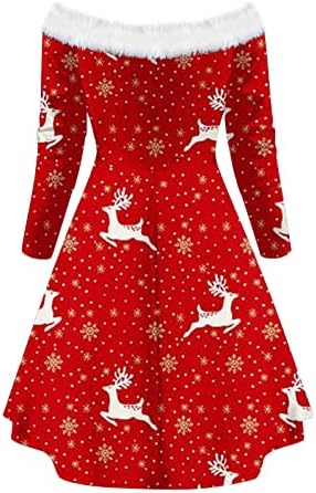 BADHUB Xmas_Dress žene Casual Božić Print Dugi rukav s ramena koljena haljina Za Party Mini haljinu