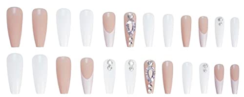 CRRLtry Press on Nails COFFIN lažni nokti Rinestones lažni nokti s dizajnom Bijela Srednja presa na akrilnim
