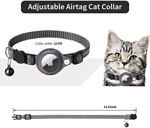 Arojore AirTag Cat Collar Reflektirajuća Podesiva kragna za mačke sa držačem za zračne oznake i kopčom na