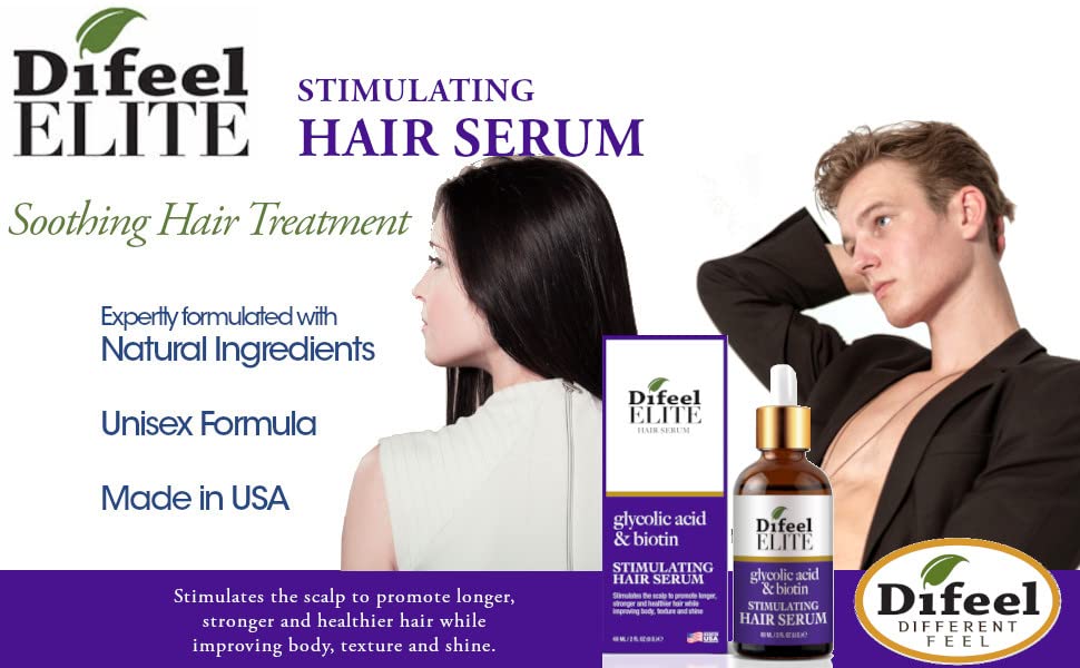 Difeel Elite glikolne kiseline & Biotin stimulativni Serum za kosu 2 oz. - Serum za rast kose za muškarce
