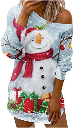 Haljine za žene 2022 Homecoming haljina Božić 3D Print kosi ramena Dugi rukav Casual Mini pulover haljina