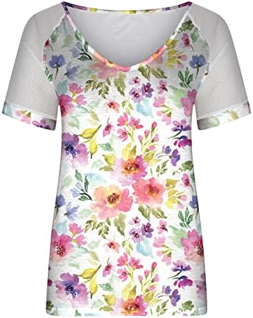 Casual V izrez T majice za žene ljetne mreže kratki rukav Top osnovnih cvjetnih tiskarskih majica