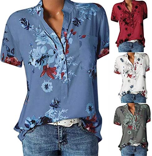 Ženska dugmad sa V izrezom Plus Veličina cvjetna štampana majica kratke rukave bluza sa gradijentom gornje