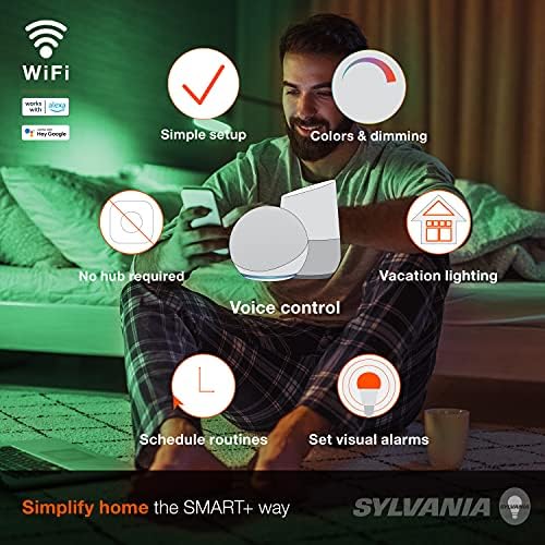 Sylvania WiFi LED pametna sijalica, 60W ekvivalentna puna boja i podesiva Bijela A19, zatamnjiva - 4 paketa
