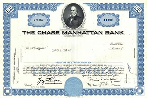 Chase Manhattan Bank-certifikat dionica sa Facimile potpisom Davida Rockefellera