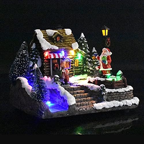 Dynamic Rotation Christmas House Village, Snow River Themed, Christmas Ornamnet sa USB i baterijskim dvostrukim izvorom energije, atmosfera za prikazivanje muzike