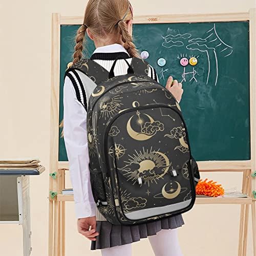 Glahy Moon Sun Stars Crni retro školski ruksak lagani laptop ruksak studentski putnik dnevni list sa reflektirajućim