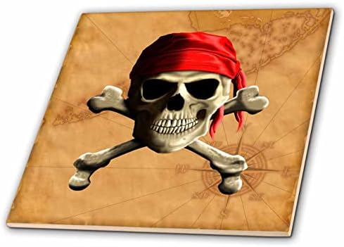 3dRose Jolly Roger piratske lobanje i prekriženih kostiju na vintage piratske karte. - Pločice.