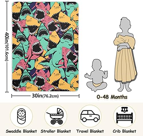 Swaddle pokrivač Koloful morski psi Pamučni pokrivač za dojenčad, primanje pokrivača, lagana mekana prekrivačica