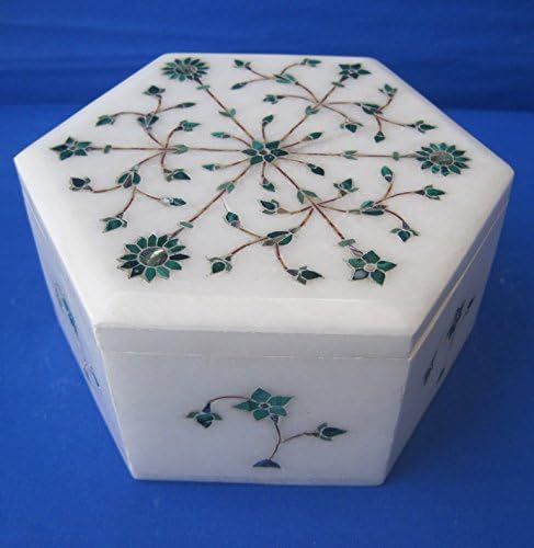 Craftslook Pietra Dura-Inlaid-Top-Top-box u pravokutnom obliku sa lotus korijen 5 inč