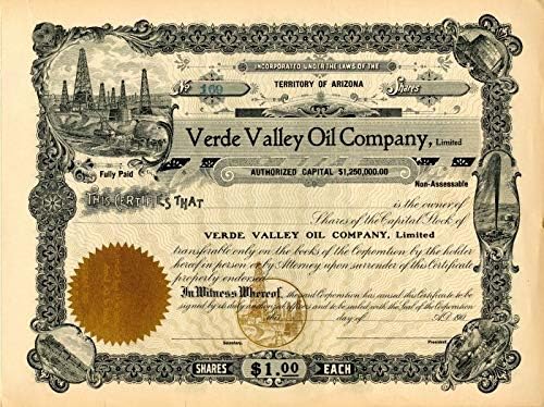 Verde Valley Oil Co, Limited-Arizona Territory Zaliha Nafte Certifikat
