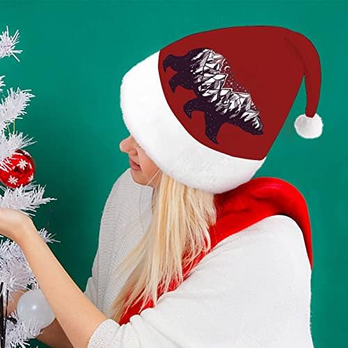 Medvjed i noćni šumski planinski pejzaž Božićni šešir Santa šešir za uniseks odrasle Comfort Classic Božić