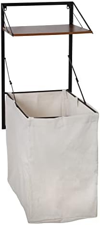 Med-Can-Do sklopiva zidna korpa za odjeću sa platnenom vrećom za veš i drvenom policom, crni / orah HMP-09778