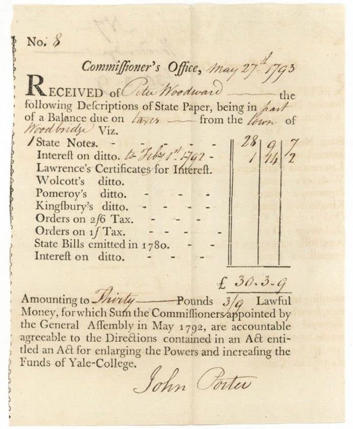 1790-ov datum prijema državnog papira - Connecticut-Potvrda o američkom ratu za nezavisnost