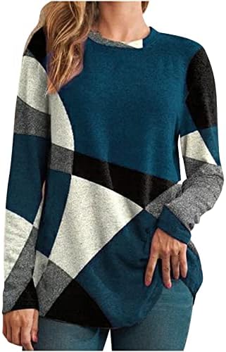 Ležerni okrugli vrat dugih rukava za žene, geometrijski ispis Duksevi padaju labavi pulover bluza majice