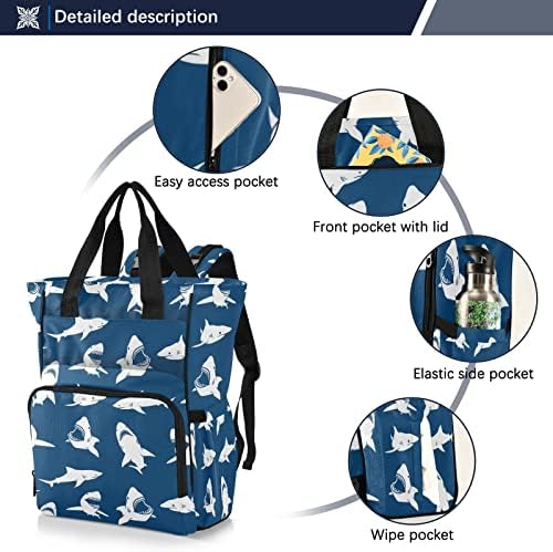 Morski psi silhouettes ruksak ruksak backpad dječaka ruksak ruksak na pelene pelene torbe s izoliranim džepovima