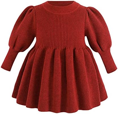 Djevojka toddlera Crvena pletena džemper haljina casual haljina na lisnato rukave ruševe rušenje zimske
