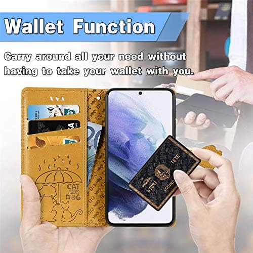 Samsung Galaxy S21 5G Cartoon Girl Wallet Case, CCSmall cat dog Style Flip phone Cover with ID Card Holder