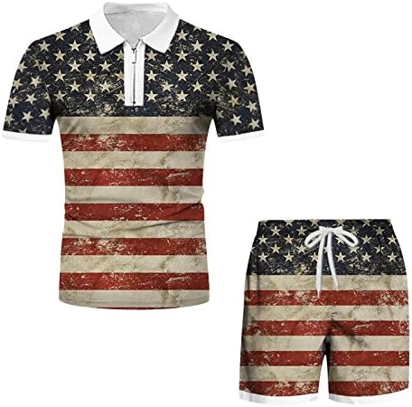 Dan nezavisnosti Track Suits za muškarce postavljene zastave patent zatvarača slim fit polo majice i 2023