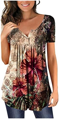 Ženski vrhovi Sakrij stomak tuniku letnje kratke rukave majice Flowy Henley Tshirt Casual Dressy bluze za tajice
