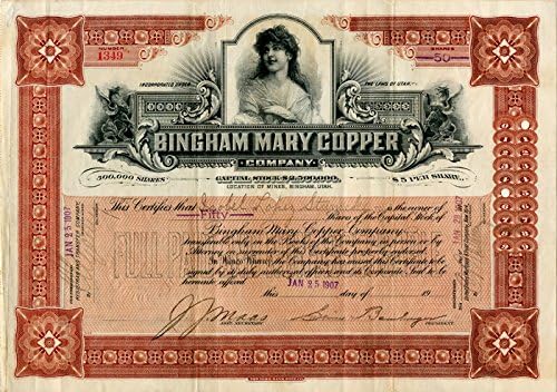 Bingham Mary Copper Co. - Certifikat Zaliha