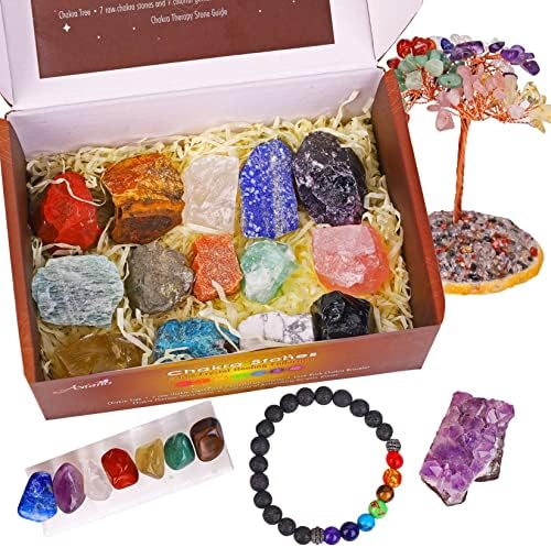 Aviano Chakra Stones & Tree Crystal Healing Collection - 24kom - Raw & amp; Tumbled polirani kamen Set-Lava