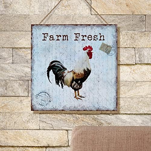 Plavi francuski stil Farm Fresh Rooster Zidni zid Decro Dekor Chicken Coop Decor Farm Rooster Wood Wood