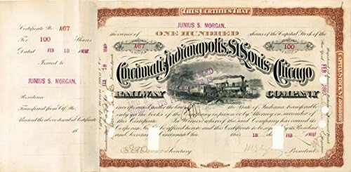 Junius S. Morgan-Cincinnati, Indianapolis, St. Louis i Chicago Railway-Stock Certificate