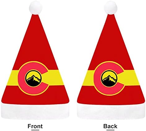 Colorado Flag Moutain Božićni šešir Santa Claus šeširi kratki pliš sa bijelim manžetama za muškarce žene