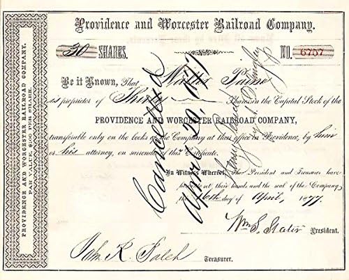 Providence i Worcester-Stock certifikat