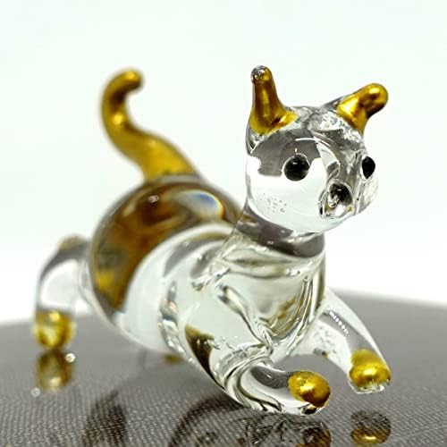 Sansukjai Cat Squat sitne minijaturne figurice Životinje Ručno puhalo staklo Art Kolekcionarni poklon ukrasite