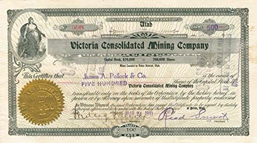 Victoria Consolidated Mining Co. - Certifikat Zaliha