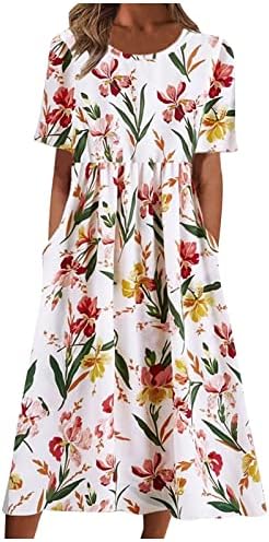 Ženska proljetna moda 2023, žensko ljetno casual modno otisnuto kratki rukav 2022 Džepna haljina za O-izrez