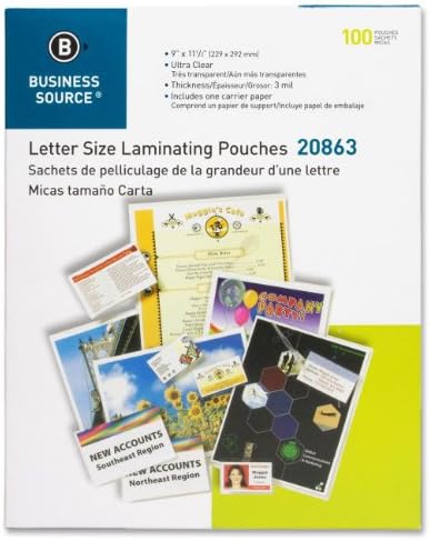 Poslovni izvor 20863 torbica za laminiranje, Ltr, 3Mil, 9 in.x11-1/2 in., 100 / BX, čisto