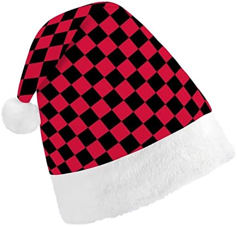 Crveni crni karirani Božićni šešir Santa Claus šeširi kratki plišani sa bijelim manžetama za muškarce žene
