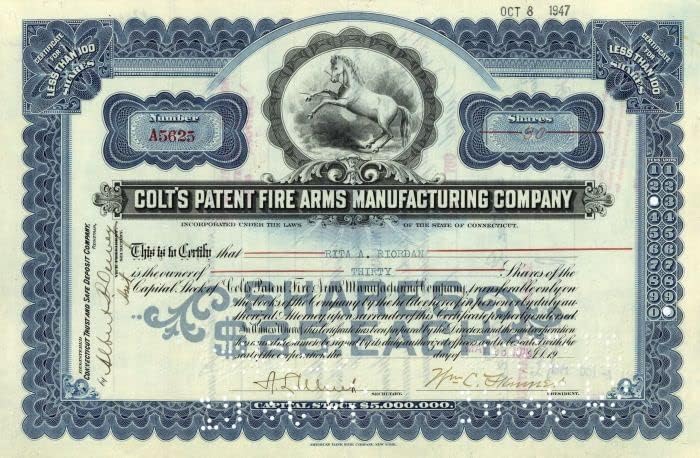 Colt's Patent Fire Arms Manufacturing Co. - Certifikat O Skladištu Oružja-Plava Boja - Rijetki Tip