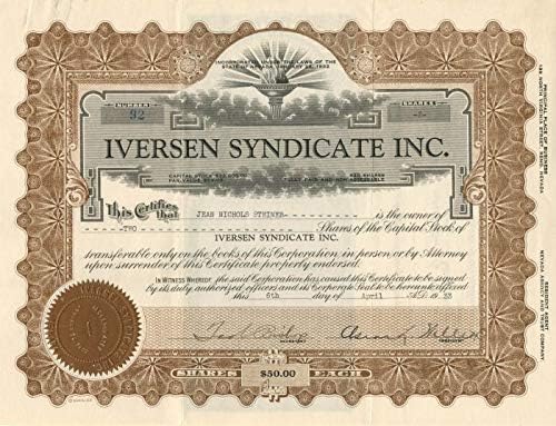 Iversen Syndicate Inc. - Certifikat Zaliha