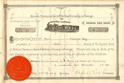 Atchison, Topeka i Santa Fe Railroad Co. u Čikagu-sertifikat o zalihama