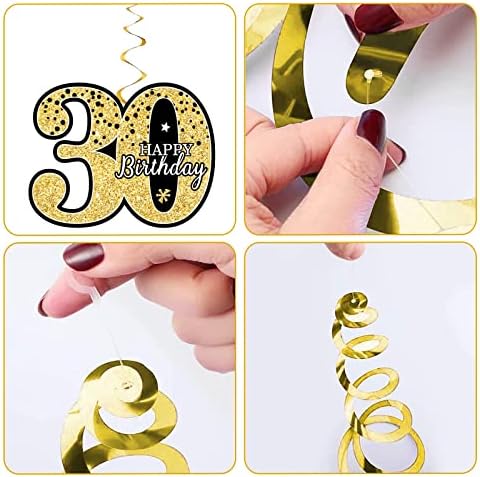 36pcs 30. rođendana za čovjeka i ženske ukrase za zabavu Crno zlato Vintage 1993 Viseći vrtlozi trideset
