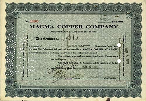 Magma Copper Co. - Certifikat Zaliha