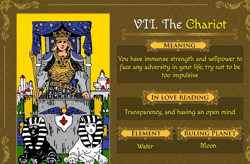 The Chariot Card Love: Willpower and Success in Matters of Heart.